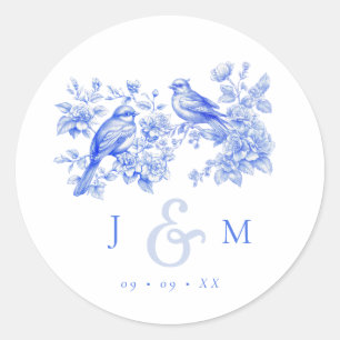 Blue Chinoiserie Tortelduifjes bruiloft Ronde Sticker