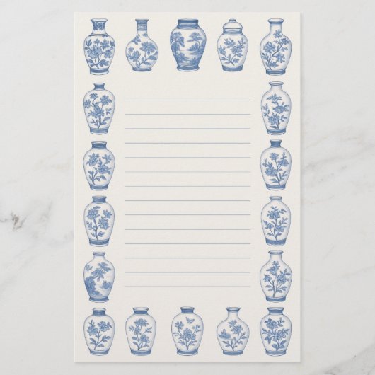 Blue Chinoiserie Vase Stationery – Elegant Lined  Briefpapier (Voorkant)