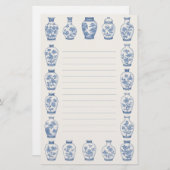 Blue Chinoiserie Vase Stationery – Elegant Lined  Briefpapier (Voorkant / Achterkant)