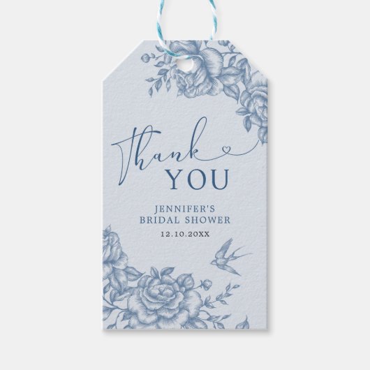 Blue Chinoiserie Vrijgezellenfeest Dank u Label Cadeaulabel (Voorkant)