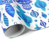 Blue Christmas Bauble Ornamenten in Waterverf Cadeaupapier (Rol Hoek)