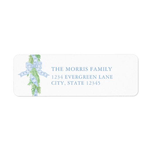 Blue Christmas Bow Christmas Return Address Label (Voorkant)