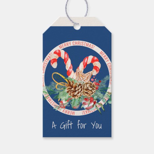 Blue Christmas Candy Cane Cadeaulabel (Voorkant)