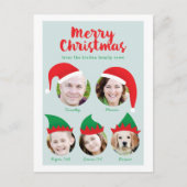 Blue Christmas Crew Family of Five Photo Holiday Feestdagenkaart (Voorkant)