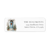 Blue Christmas Door Return Address Label (Voorkant)