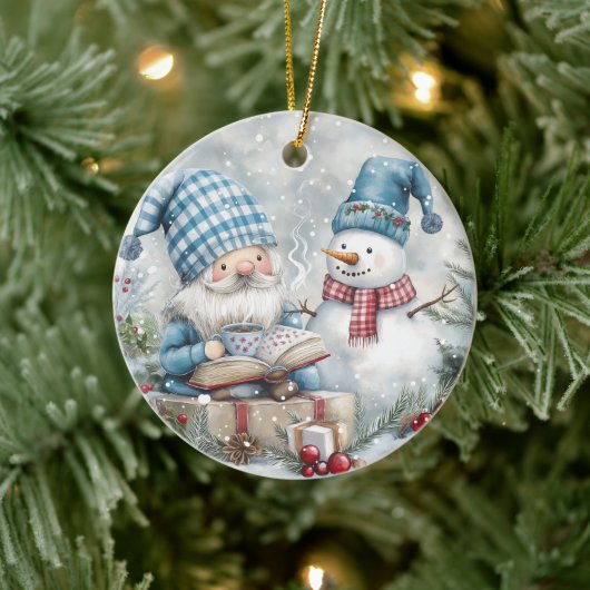 Blue Christmas Gnome Keramisch Ornament (Boom)