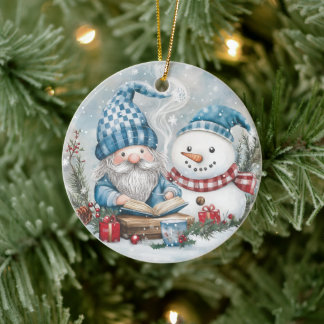 Blue Christmas Gnome  Keramisch Ornament