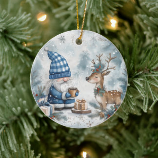 Blue Christmas Gnome  Keramisch Ornament