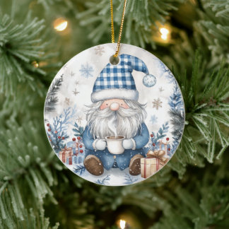 Blue Christmas Gnome  Keramisch Ornament