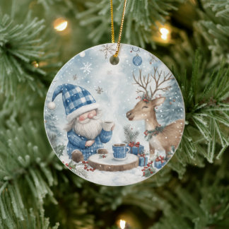 Blue Christmas Gnome  Keramisch Ornament