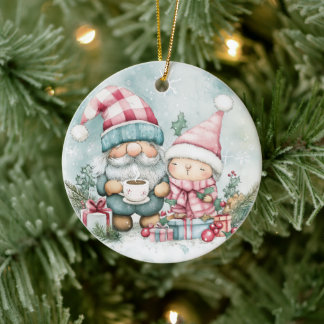 Blue Christmas Gnome  Keramisch Ornament