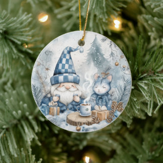 Blue Christmas Gnome  Keramisch Ornament