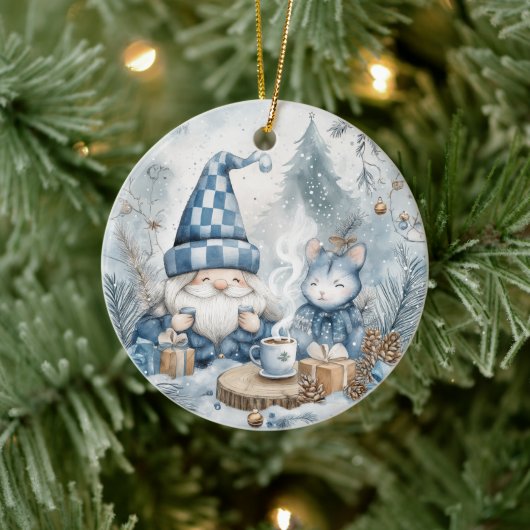 Blue Christmas Gnome Keramisch Ornament (Boom)