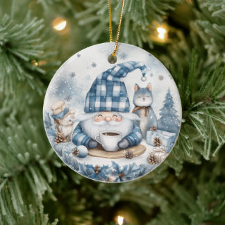 Blue Christmas Gnome  Keramisch Ornament