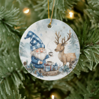 Blue Christmas Gnome  Keramisch Ornament