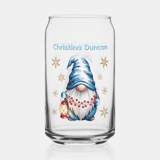 Blue Christmas Gnome with Red Lantern Berries (Verso)