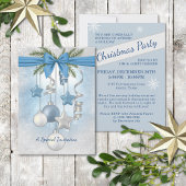 Blue Christmas Multiple Ornaments Party Invitation Kaart