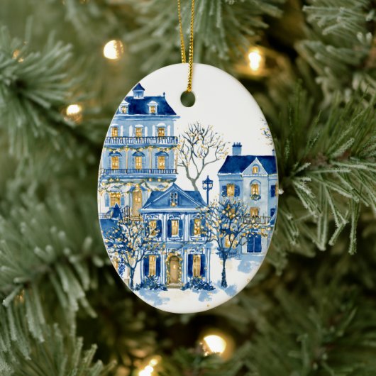 Blue Christmas Oval Ornament – Holiday Tree Decor (Boom)