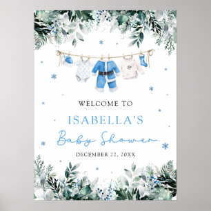 Blue Christmas Santa Baby Baby shower Welkomstbord Poster