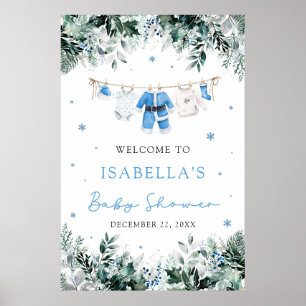 Blue Christmas Santa Baby Baby shower Welkomstbord Poster