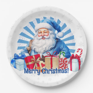 Blue Christmas Santa Vrolijk Kerstfeest Papieren Bordje