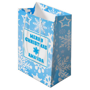 Blue Christmas Sneeuwvlokken Gepersonaliseerde Kin Medium Cadeauzakje