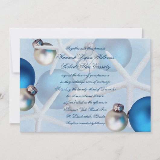 Blue Christmas Starfish Plage Mariage Invitation (Devant)