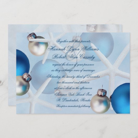 Blue Christmas Starfish Plage Mariage Invitation (Devant / Derrière)