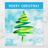 Blue Christmas Tree aquarelle Vin Étiquette (Étiquettes simples)