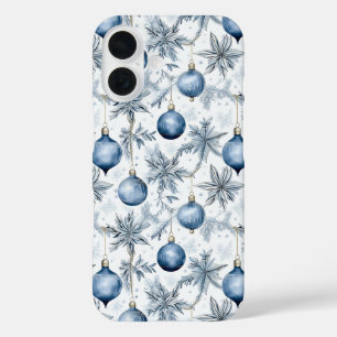 Blue Christmas Tree Ornamenten Pattern iPhone 16 Hoesje