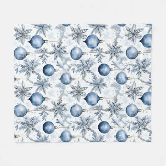 Blue Christmas Tree Ornamenten Pattern Fleece Deken (Voorkant (Horizontaal))