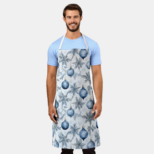 Blue Christmas Tree Ornamenten Pattern Schort (Gedragen)