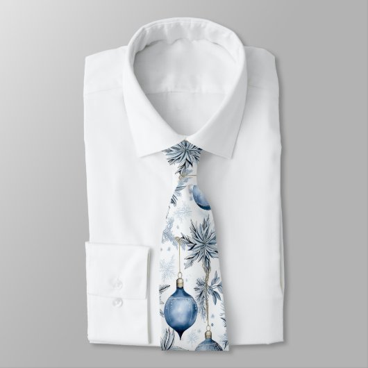 Blue Christmas Tree Ornamenten Pattern Stropdas (Gebonden)