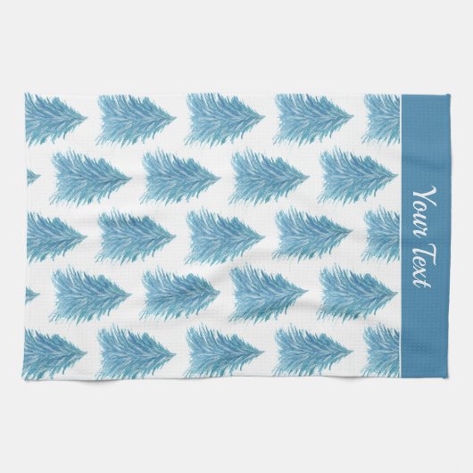 Blue Christmas Tree Pattern Waterverf Vakantie Theedoek (Horizontaal)