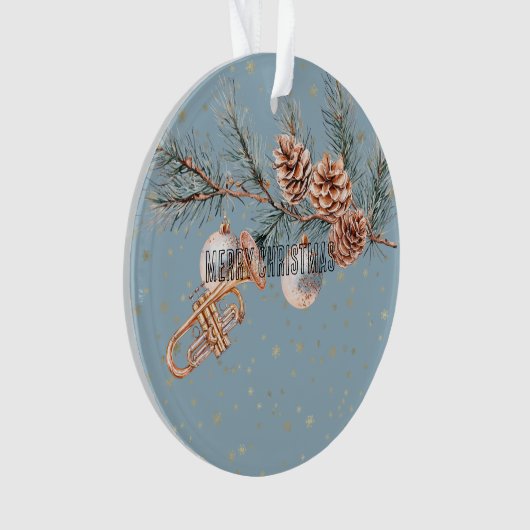 Blue Christmas Tree Pine Cones Ornaments Trumpet (devant)