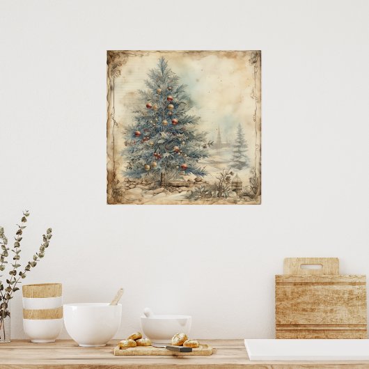 Blue Christmas Tree Poster (Keuken)