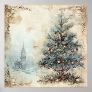 Blue Christmas Tree Poster