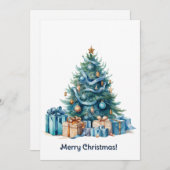 Blue Christmas Tree Waterverf Kunst Feestdagenkaart (Voorkant / Achterkant)
