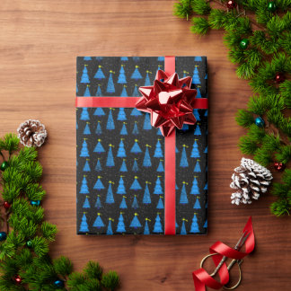 blue christmas trees and snowflakes cadeaupapier