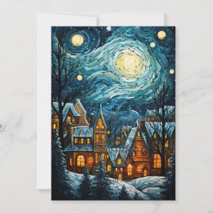 Blue Christmas Village Art Holiday Carte Apparteme