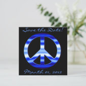 Blue Chrome Peace Sign-uitnodigingen Save The Date (Staand voorkant)