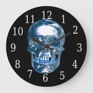 Blue Chrome Skull Grote Klok