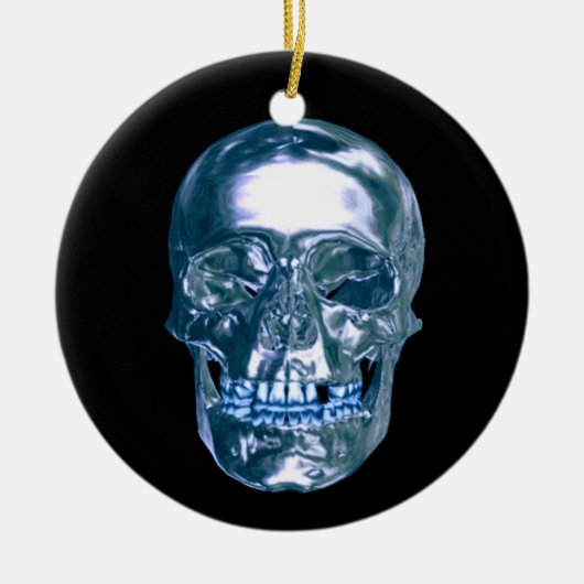 Blue Chrome Skull-Ornament Keramisch Ornament (Voorkant)