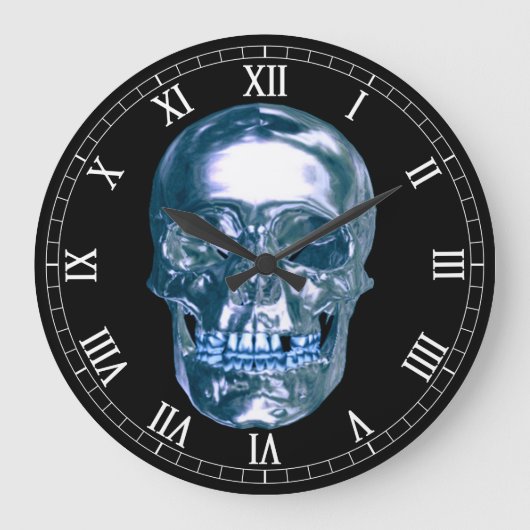 Blue Chrome Skull rond chiffres romains Horloge (Recto)