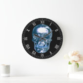 Blue Chrome Skull rond chiffres romains Horloge (Maison)