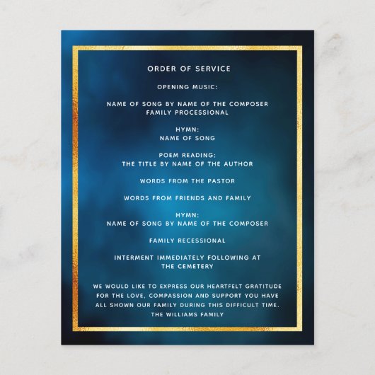 Blue ciel or étoile photo programme funéraire (Dos)