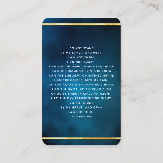 Blue ciel or photo carte de prière funéraire (Dos)