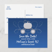 Blue Cinderella Carriage Party Invitation Briefkaa Aankondigingskaart (Voorkant / Achterkant)