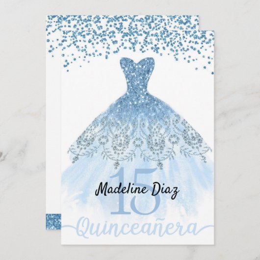Blue Cinderella Quinceanera Invitation d'anniversa (Devant / Derrière)