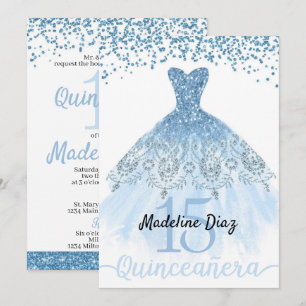 Blue Cinderella Quinceanera verjaardagsuitnodiging Kaart